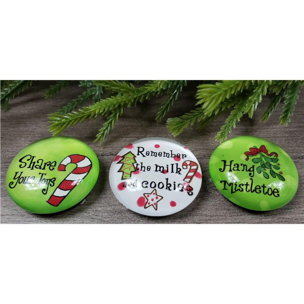 3 Christmas Candy Cane Glass Bubble Magnets NEW